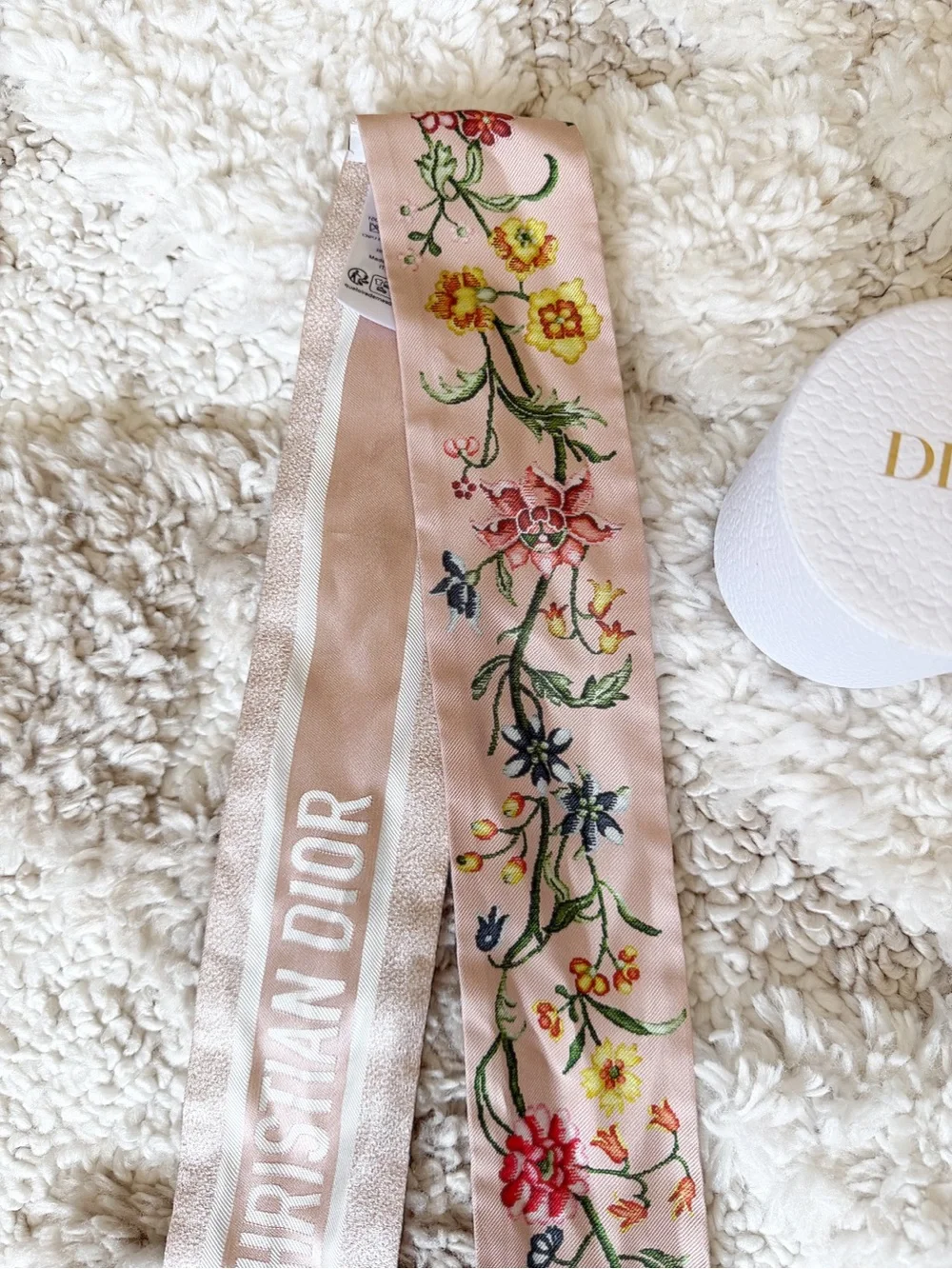 Christian Dior Pink D-Millefiori Mitzah Printed Silk Bandeau Scarf Twilly